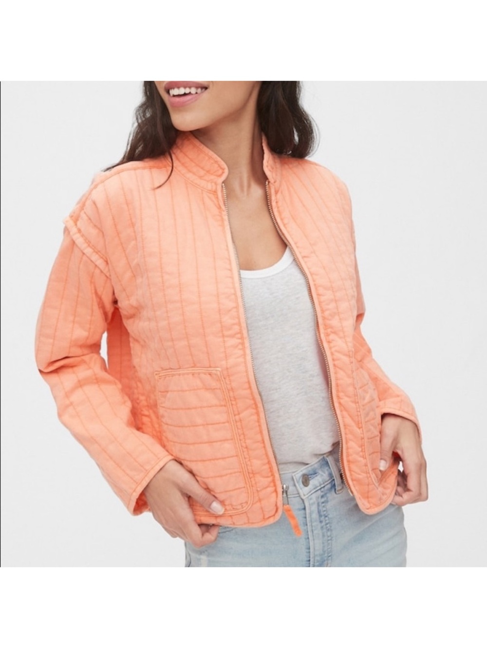 Gap Quilted Zip Up Jacket Coral Cotton Blend‎ XL